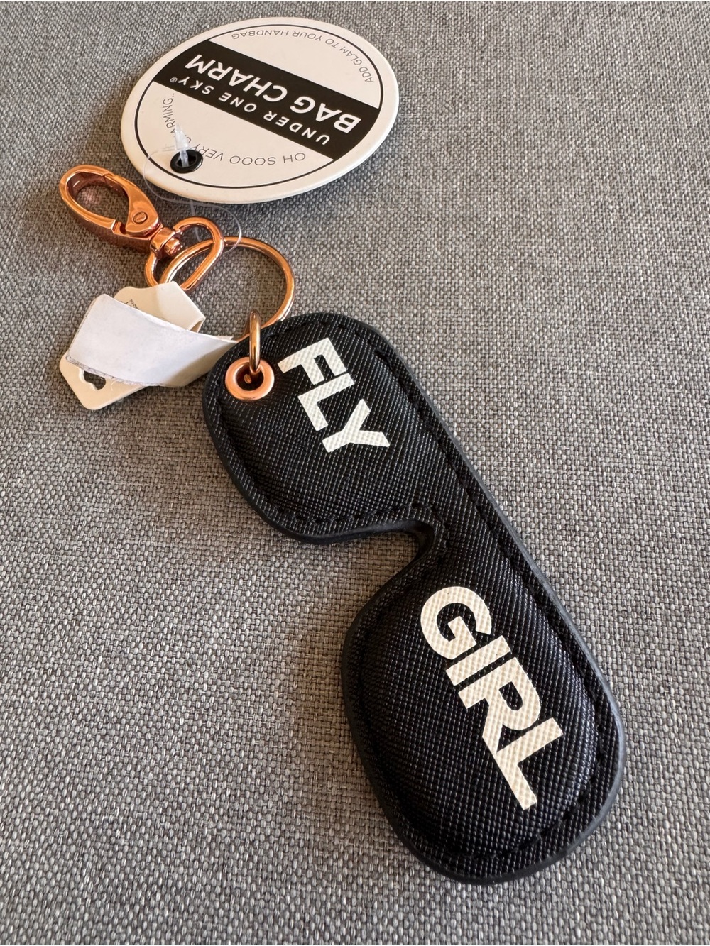 Under One Sky Black 'FLY GIRL' Sunglasses Keychain with Rose Gold Hardware